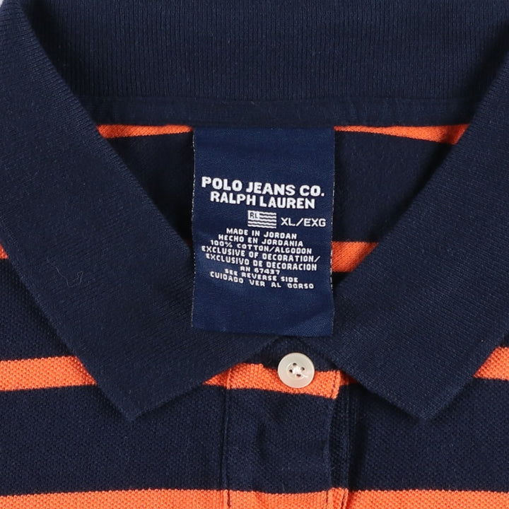 Ralph Lauren POLO JEANS COMPANY Short-Sleeve Striped Polo Shirt, Women's Size M (approx.) cotton navy blue type Vintage Second Hand