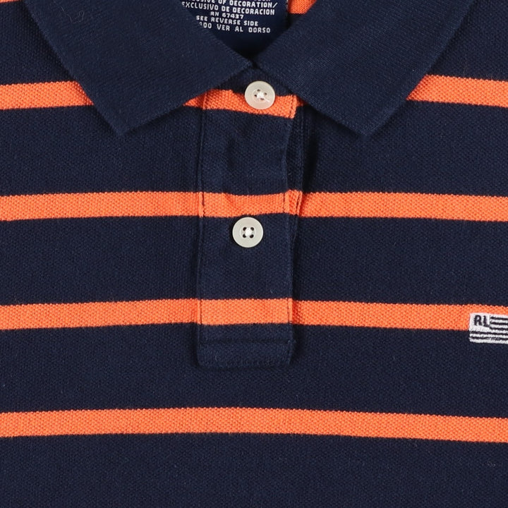Ralph Lauren POLO JEANS COMPANY Short-Sleeve Striped Polo Shirt, Women's Size M (approx.) cotton navy blue type Vintage Second Hand
