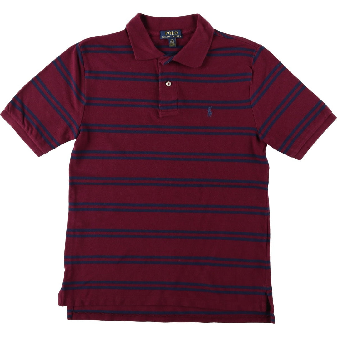 Ralph Lauren POLO RALPH LAUREN Short-Sleeve Striped Polo Shirt, Women's Size S (approx.) cotton bordeaux Vintage Second Hand