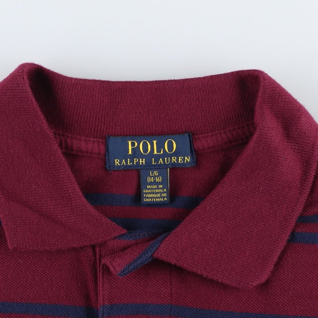 Ralph Lauren POLO RALPH LAUREN Short-Sleeve Striped Polo Shirt, Women's Size S (approx.) cotton bordeaux Vintage Second Hand