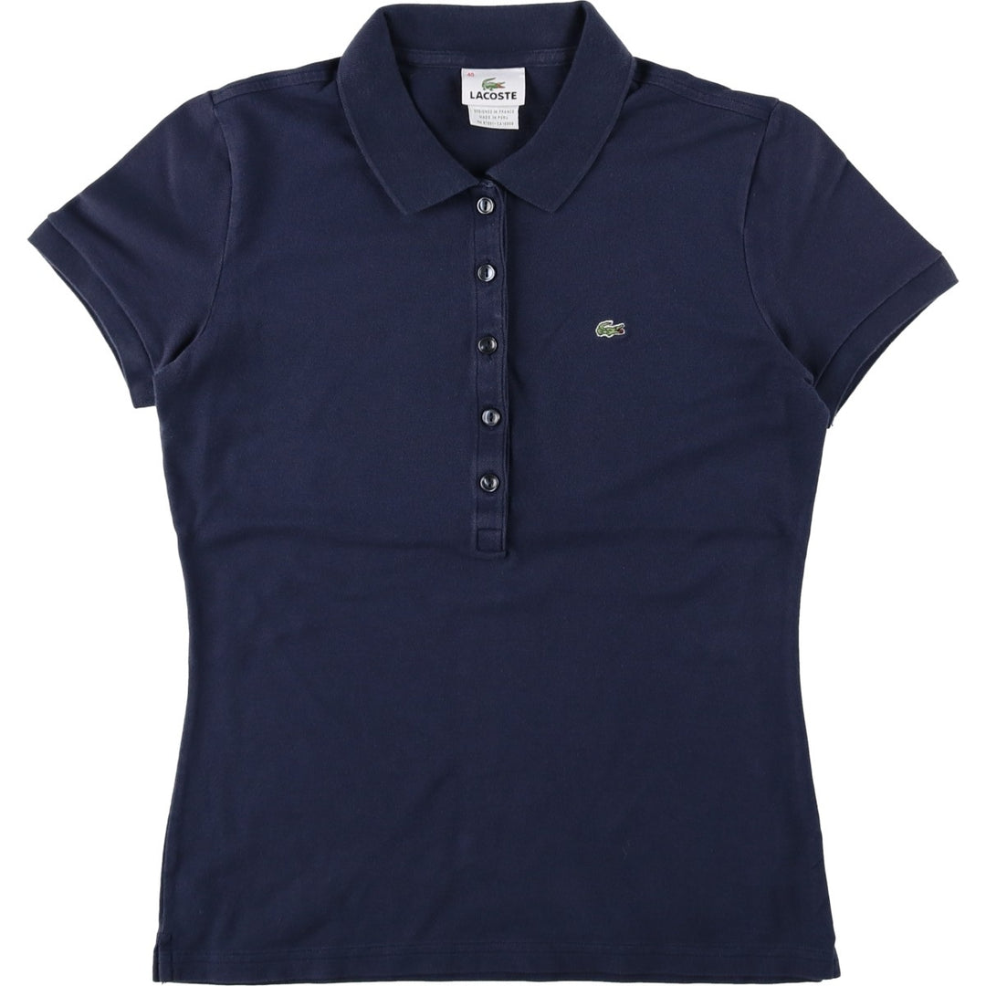 Lacoste (LACOSTE) French design short-sleeved polo shirt, women's size S (approx.) cotton navy blue type Vintage Second Hand