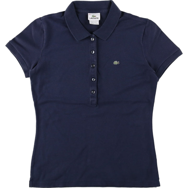 Lacoste (LACOSTE) French design short-sleeved polo shirt, women's size S (approx.) cotton navy blue type Vintage Second Hand