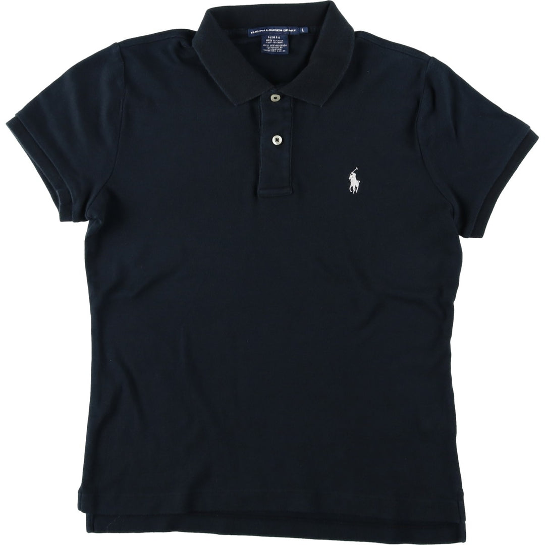 Ralph Lauren RALPH LAUREN SPORT SLIM FIT Short-Sleeve Polo Shirt, Women's Size L (approx.) cotton black type Vintage Second Hand
