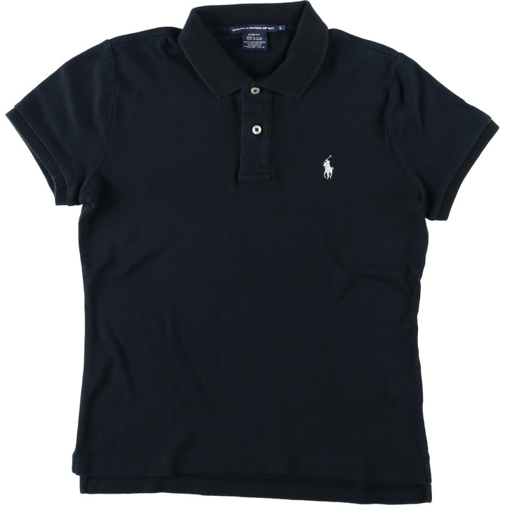 Ralph Lauren RALPH LAUREN SPORT SLIM FIT Short-Sleeve Polo Shirt, Women's Size L (approx.) cotton black type Vintage Second Hand