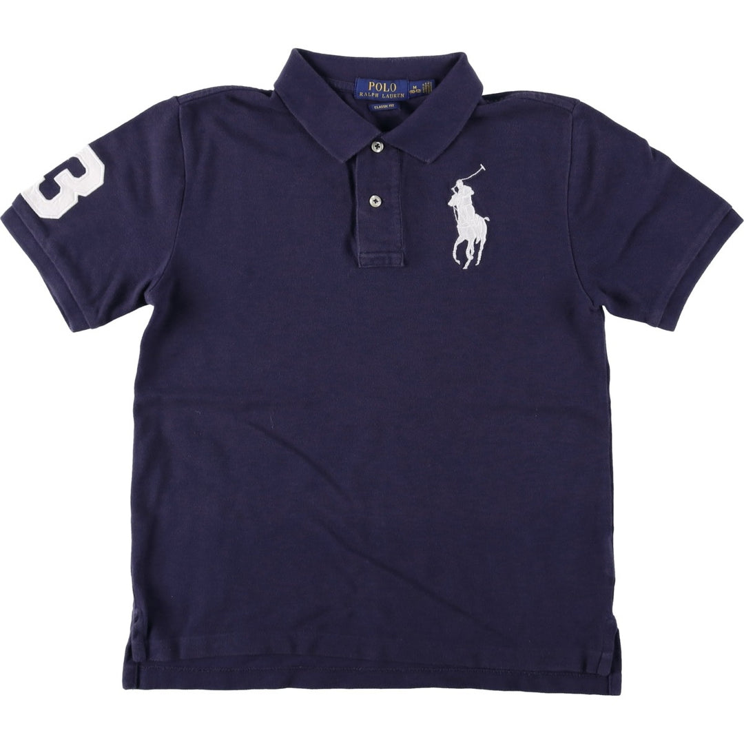 Ralph Lauren POLO RALPH LAUREN CLASSIC FIT Big Pony Short-Sleeve Polo Shirt (Women's Size S) cotton navy blue type Vintage Second Hand