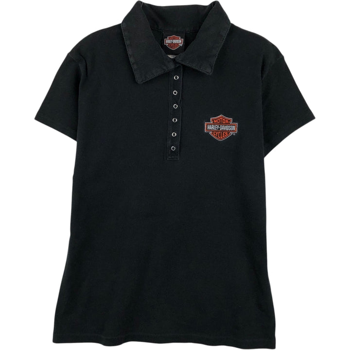 Harley-Davidson Short Sleeve Polo Shirt for Women (Size L) cotton black type Vintage Second Hand
