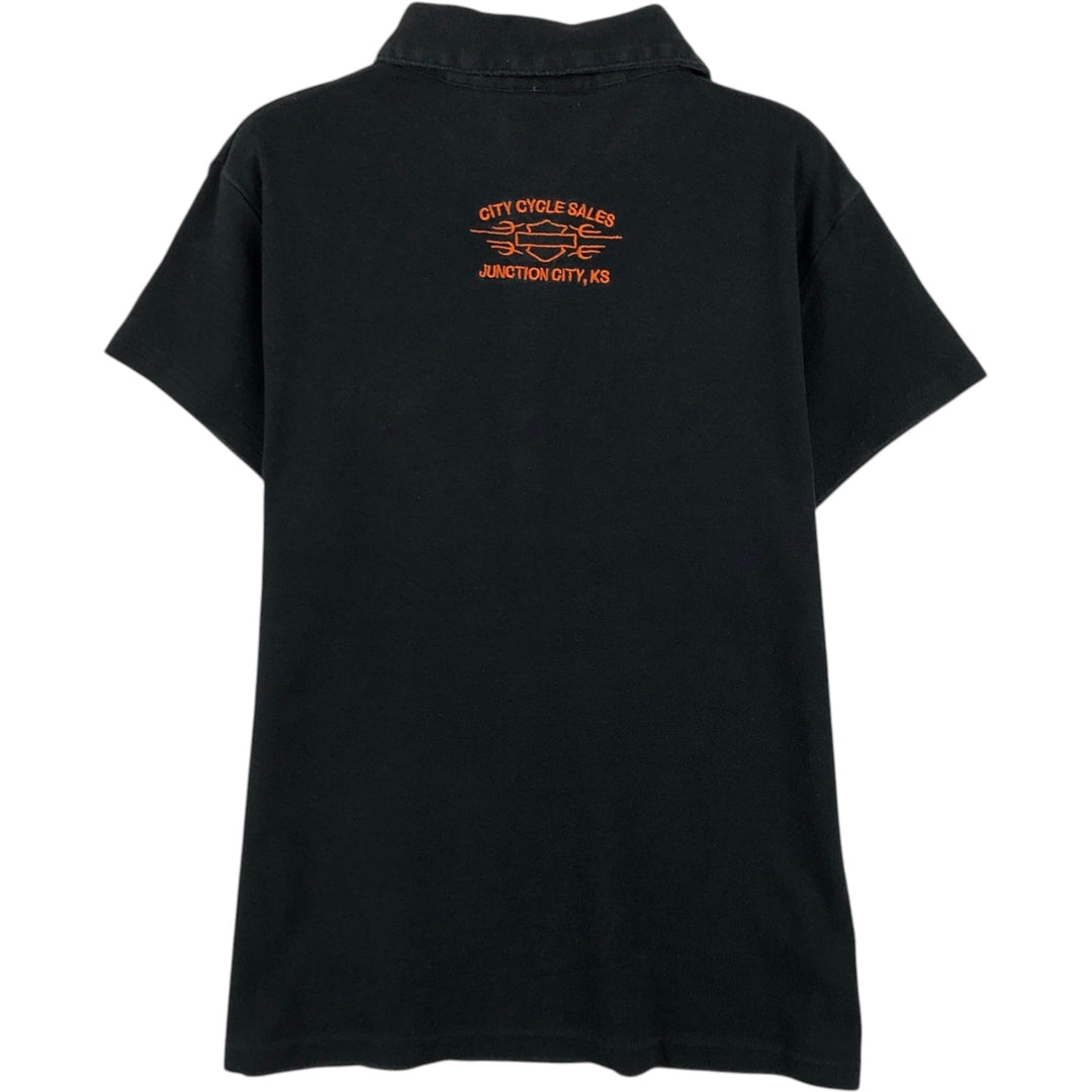Harley-Davidson Short Sleeve Polo Shirt for Women (Size L) cotton black type Vintage Second Hand