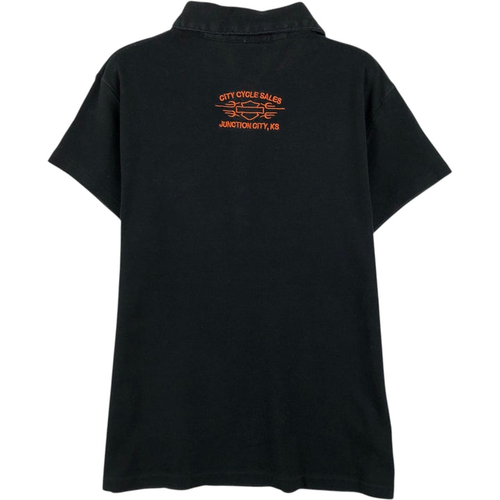 Harley-Davidson Short Sleeve Polo Shirt for Women (Size L) cotton black type Vintage Second Hand