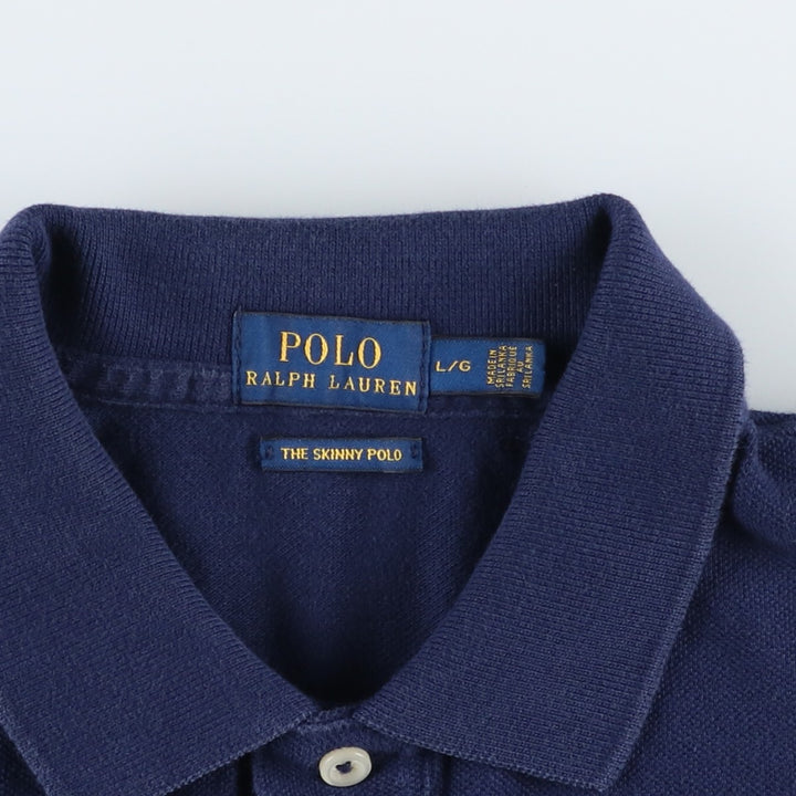 Ralph Lauren POLO RALPH LAUREN THE SKINNY POLO Big Pony Short-Sleeve Polo Shirt Women's Size L (approx.) cotton navy blue type Vintage Second Hand