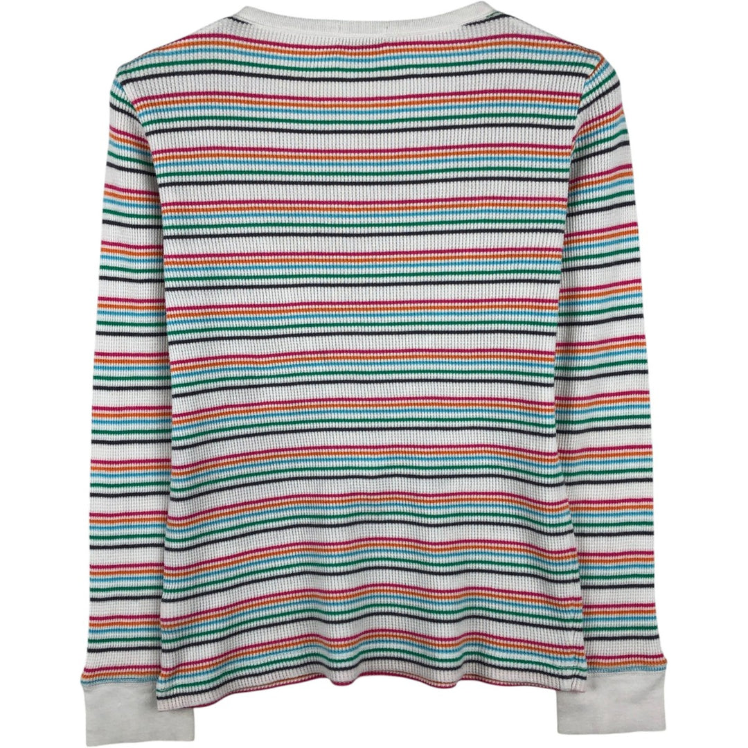 OLD NAVY Border Pattern Thermal Long-Sleeve T-Shirt (Waffle) - Women's Size S (approx.) cotton white type Vintage Second Hand