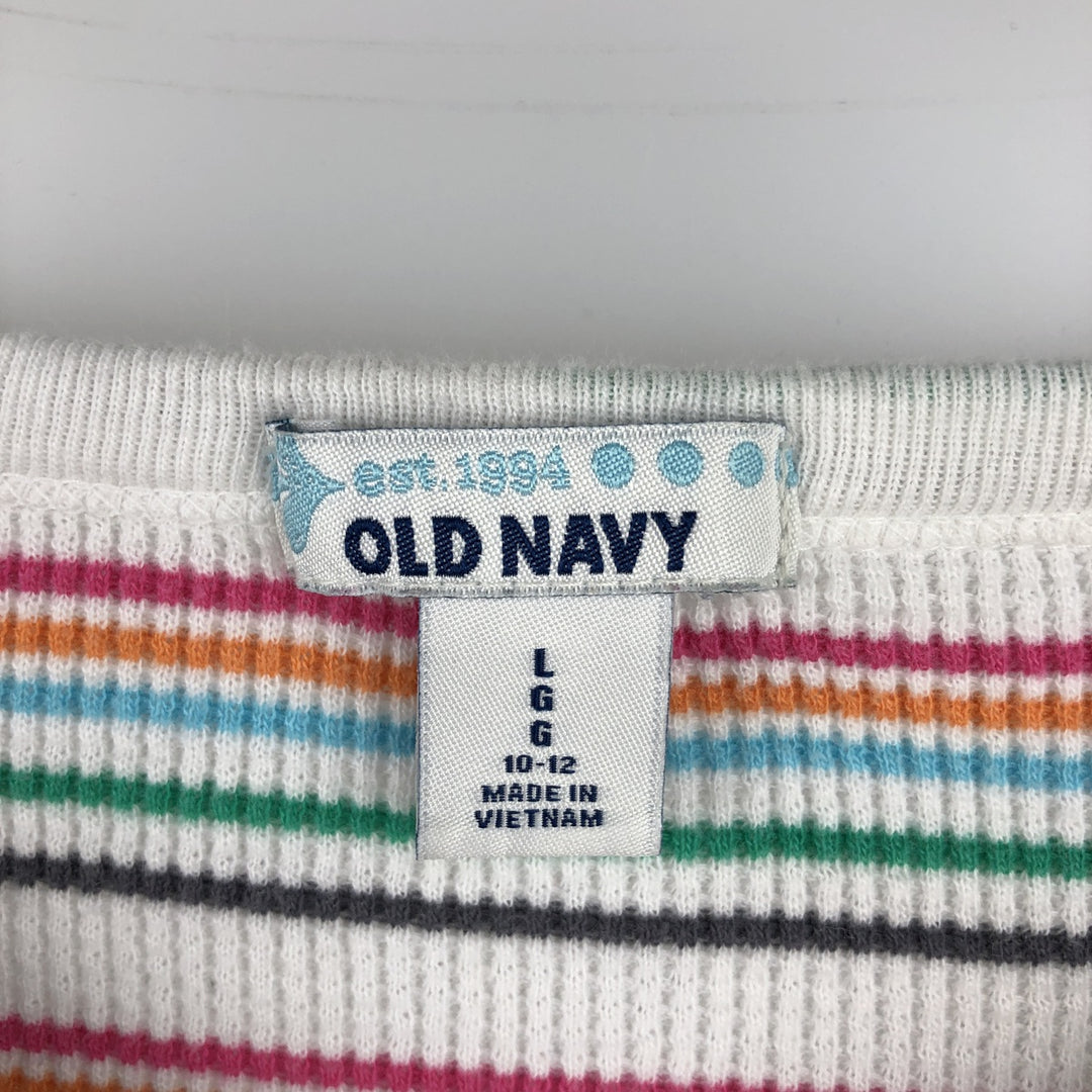 OLD NAVY Border Pattern Thermal Long-Sleeve T-Shirt (Waffle) - Women's Size S (approx.) cotton white type Vintage Second Hand