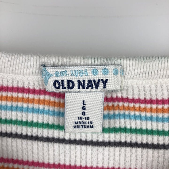 OLD NAVY Border Pattern Thermal Long-Sleeve T-Shirt (Waffle) - Women's Size S (approx.) cotton white type Vintage Second Hand