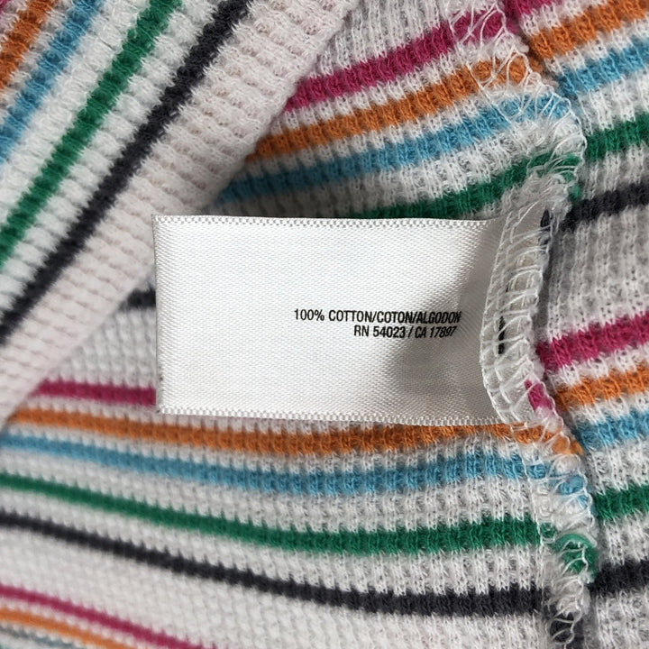OLD NAVY Border Pattern Thermal Long-Sleeve T-Shirt (Waffle) - Women's Size S (approx.) cotton white type Vintage Second Hand