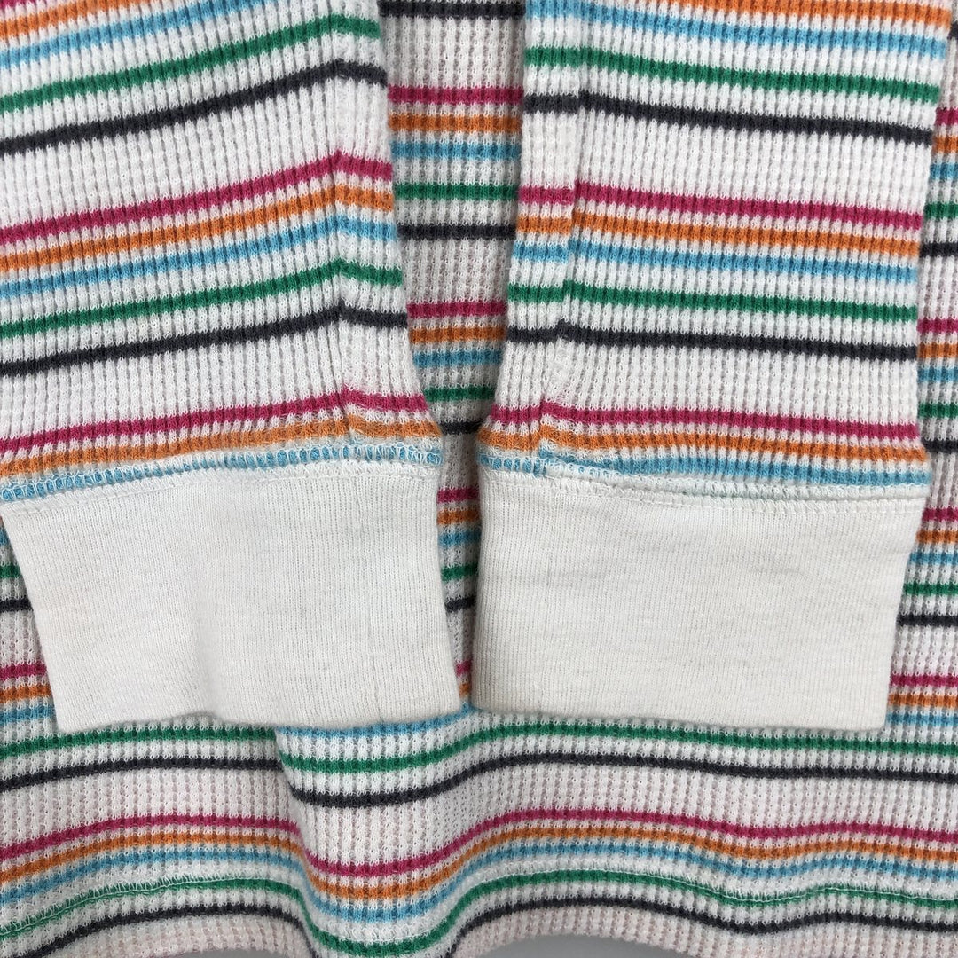 OLD NAVY Border Pattern Thermal Long-Sleeve T-Shirt (Waffle) - Women's Size S (approx.) cotton white type Vintage Second Hand