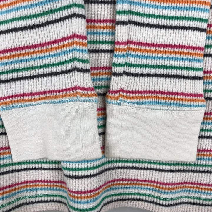 OLD NAVY Border Pattern Thermal Long-Sleeve T-Shirt (Waffle) - Women's Size S (approx.) cotton white type Vintage Second Hand