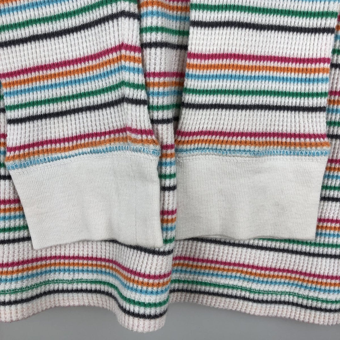OLD NAVY Border Pattern Thermal Long-Sleeve T-Shirt (Waffle) - Women's Size S (approx.) cotton white type Vintage Second Hand