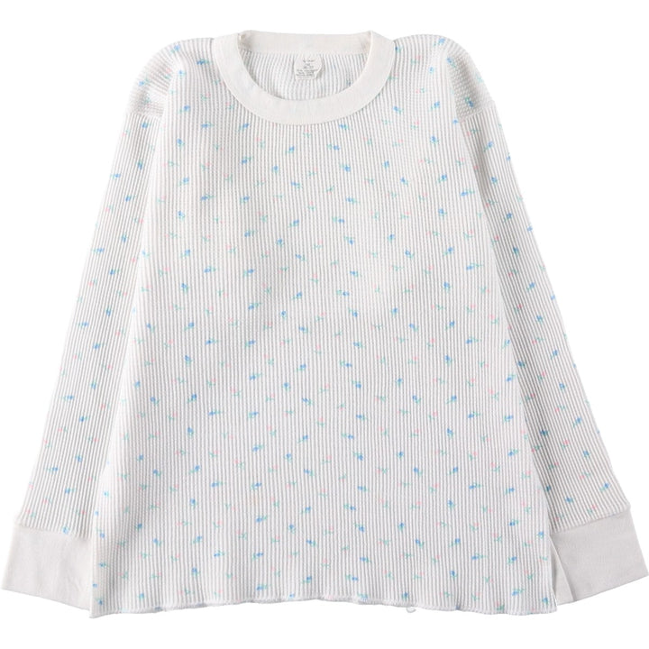 All-over floral print thermal long-sleeve T-shirt, waffle knit, women's size M equivalent. polyester white type Vintage Second Hand