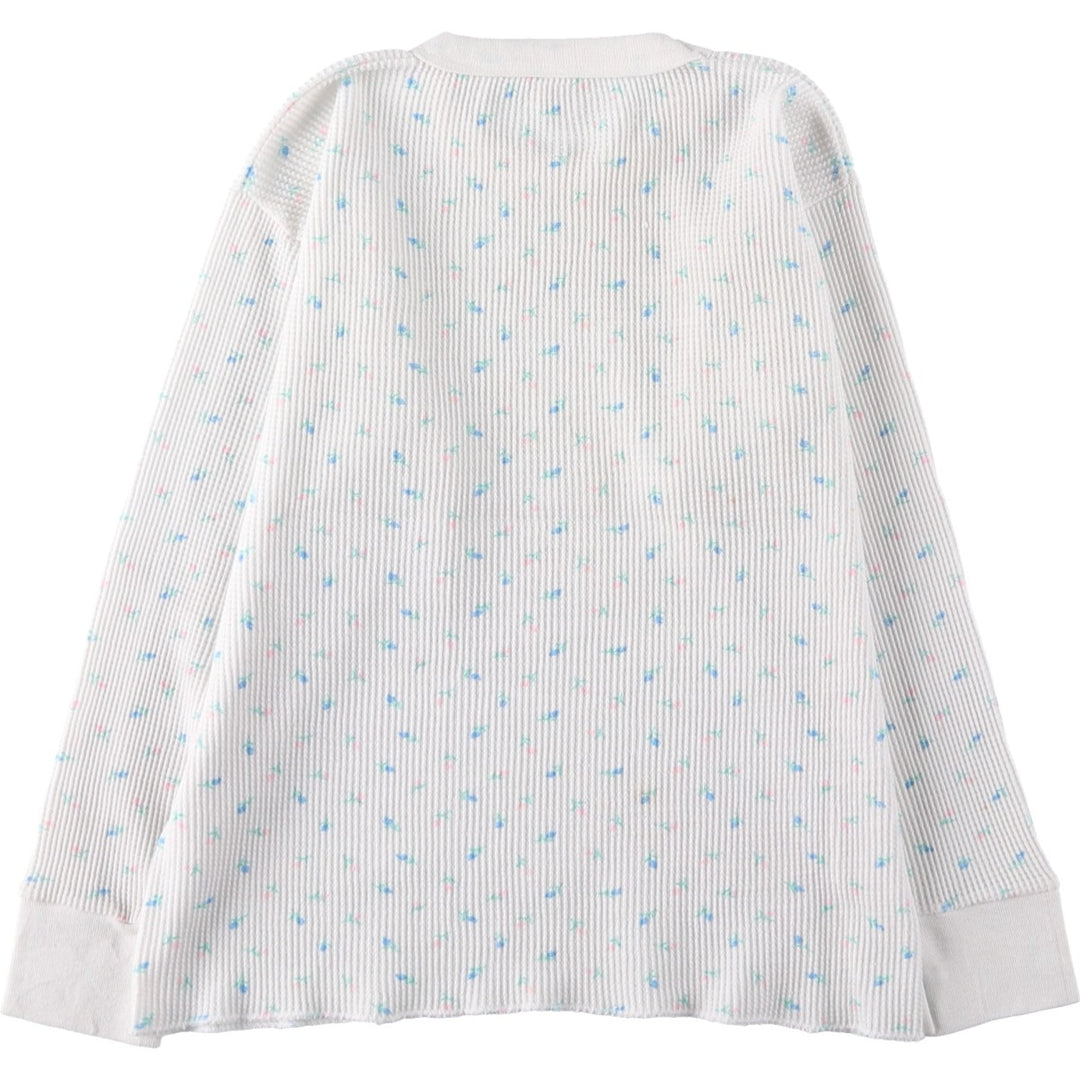All-over floral print thermal long-sleeve T-shirt, waffle knit, women's size M equivalent. polyester white type Vintage Second Hand