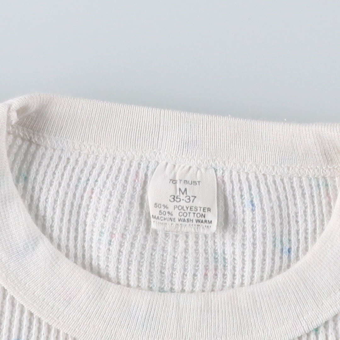 All-over floral print thermal long-sleeve T-shirt, waffle knit, women's size M equivalent. polyester white type Vintage Second Hand