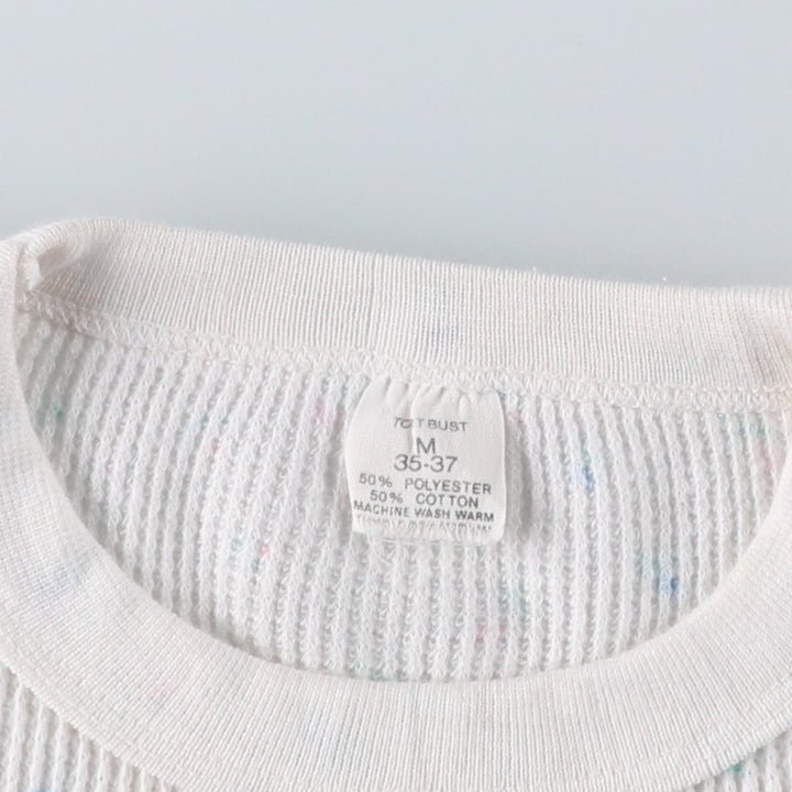All-over floral print thermal long-sleeve T-shirt, waffle knit, women's size M equivalent. polyester white type Vintage Second Hand