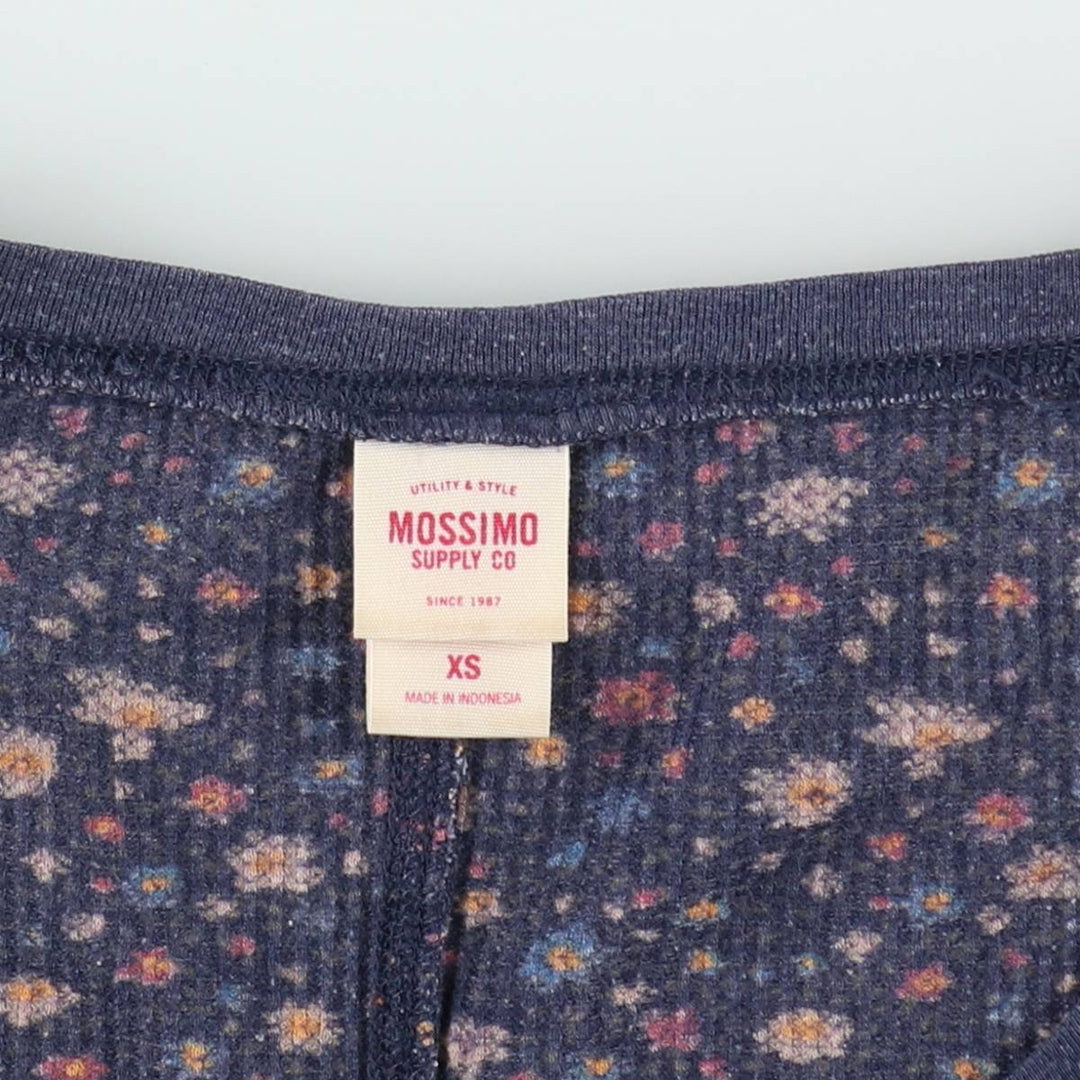 MOSSIMO All-over Floral Print Thermal Long-Sleeve T-Shirt (Waffle Knit) - Women's Size XS (approx.) cotton navy blue type Vintage Second Hand