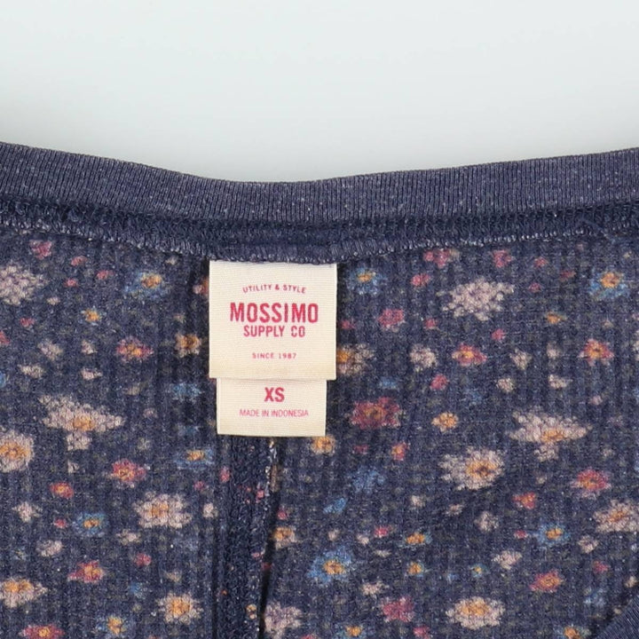 MOSSIMO All-over Floral Print Thermal Long-Sleeve T-Shirt (Waffle Knit) - Women's Size XS (approx.) cotton navy blue type Vintage Second Hand