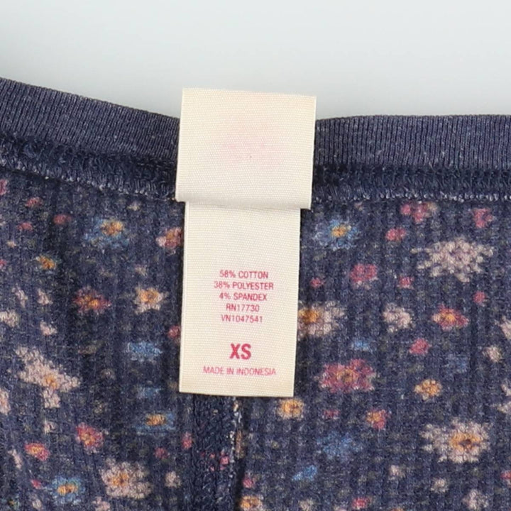 MOSSIMO All-over Floral Print Thermal Long-Sleeve T-Shirt (Waffle Knit) - Women's Size XS (approx.) cotton navy blue type Vintage Second Hand