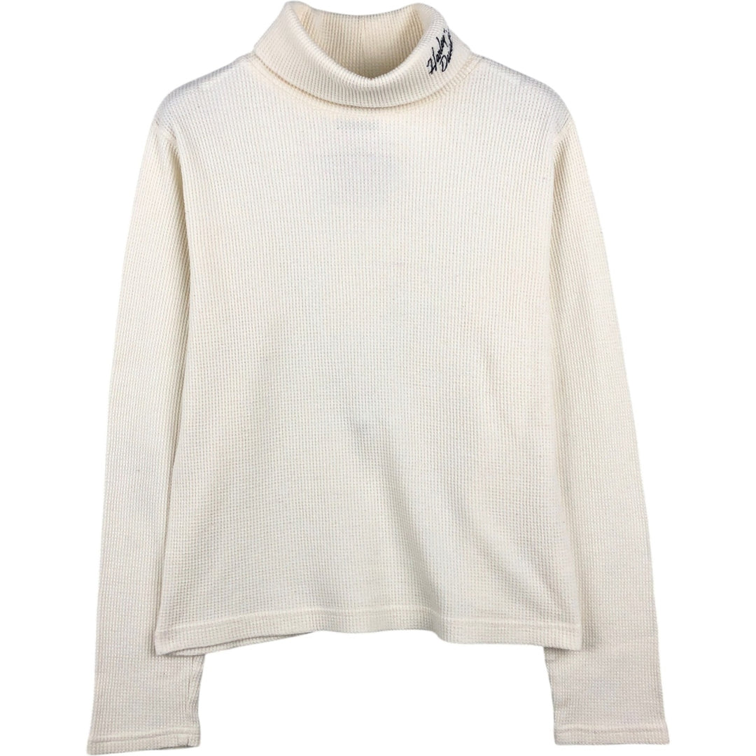 Harley-Davidson Turtleneck Motorcycle Thermal Long-Sleeve T-Shirt (Waffle Knit) - Women's Size L (approx.) cotton pale white type Vintage Second Hand