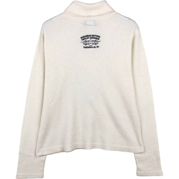 Harley-Davidson Turtleneck Motorcycle Thermal Long-Sleeve T-Shirt (Waffle Knit) - Women's Size L (approx.) cotton pale white type Vintage Second Hand