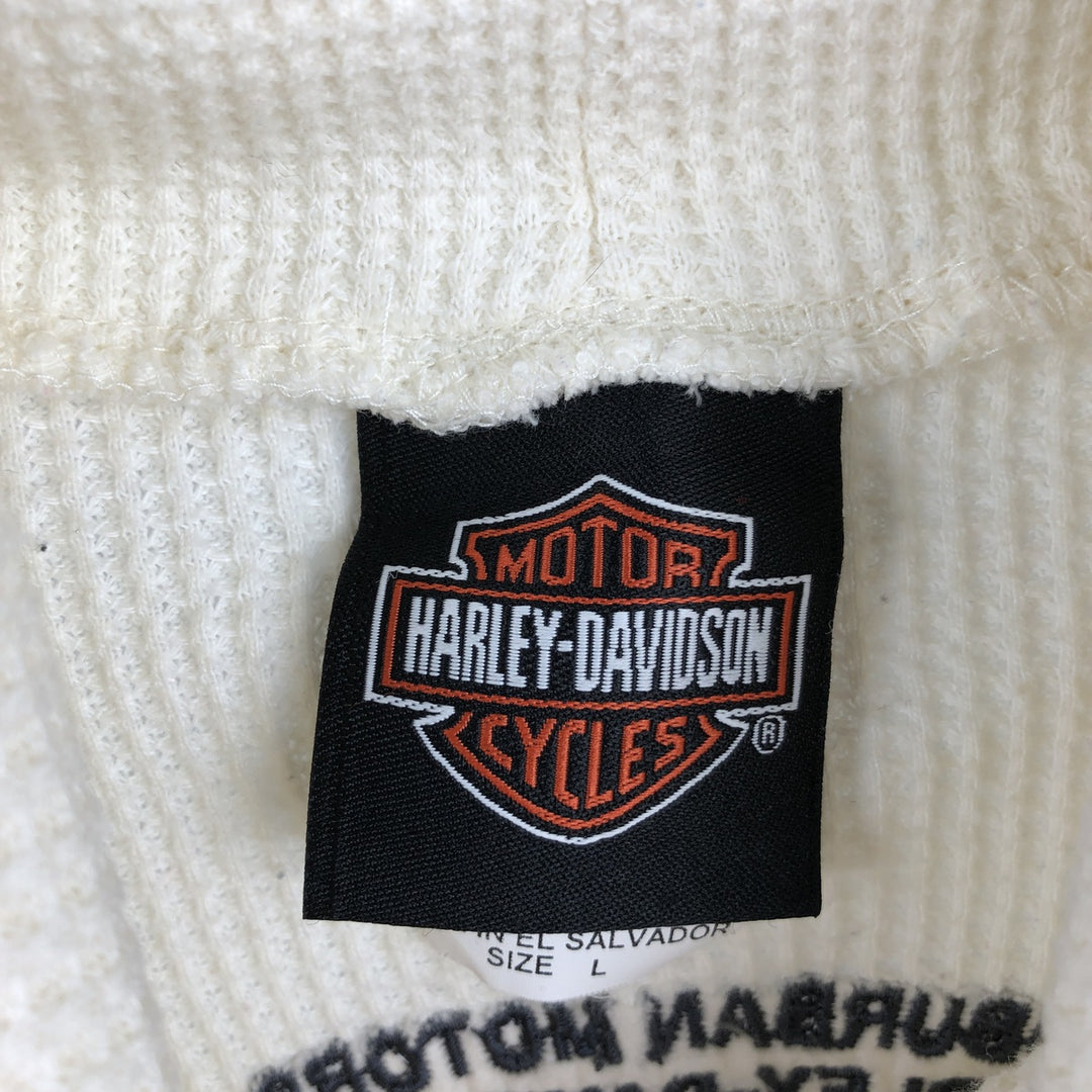 Harley-Davidson Turtleneck Motorcycle Thermal Long-Sleeve T-Shirt (Waffle Knit) - Women's Size L (approx.) cotton pale white type Vintage Second Hand