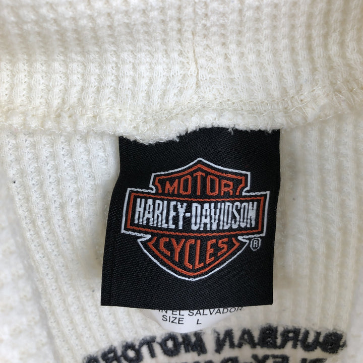 Harley-Davidson Turtleneck Motorcycle Thermal Long-Sleeve T-Shirt (Waffle Knit) - Women's Size L (approx.) cotton pale white type Vintage Second Hand