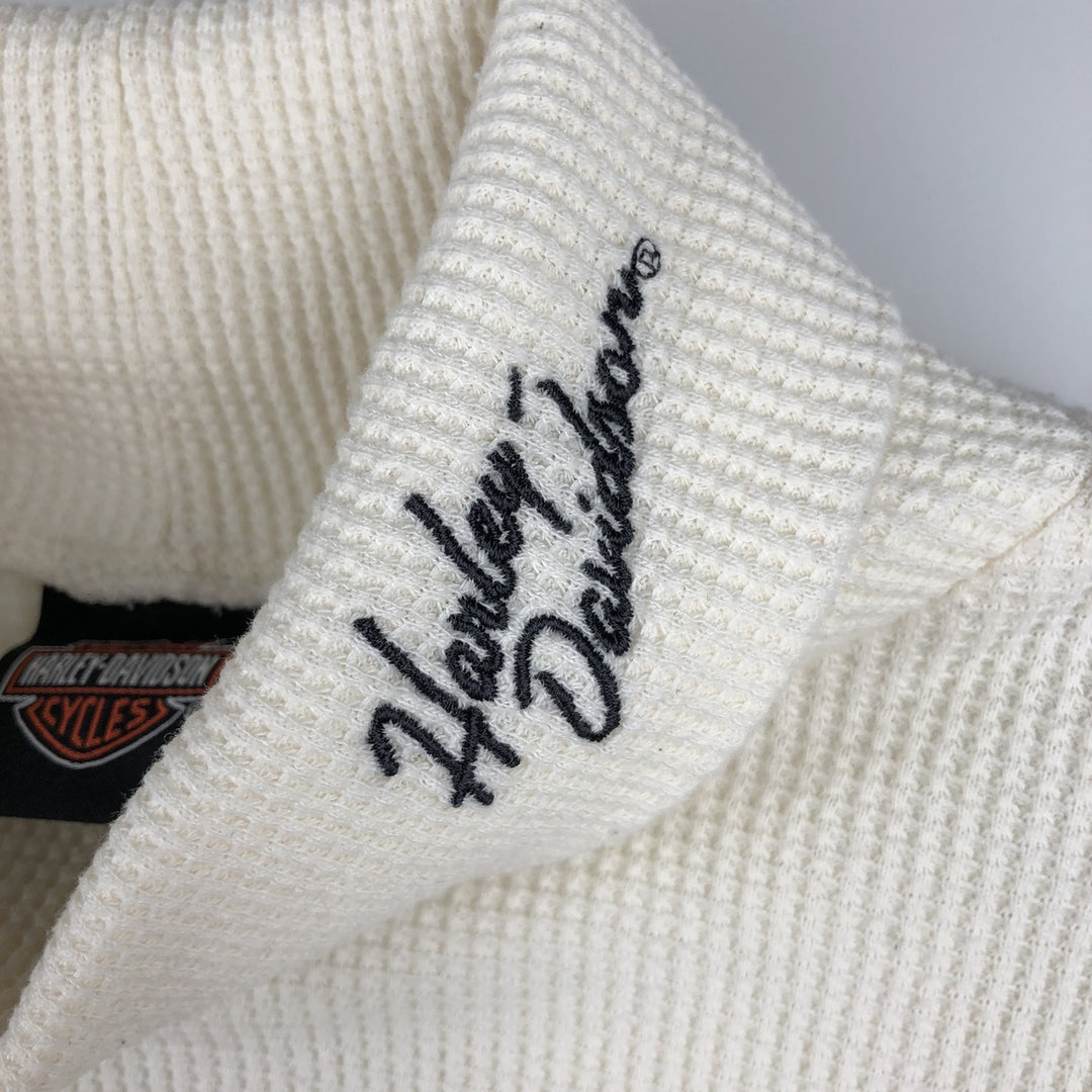 Harley-Davidson Turtleneck Motorcycle Thermal Long-Sleeve T-Shirt (Waffle Knit) - Women's Size L (approx.) cotton pale white type Vintage Second Hand