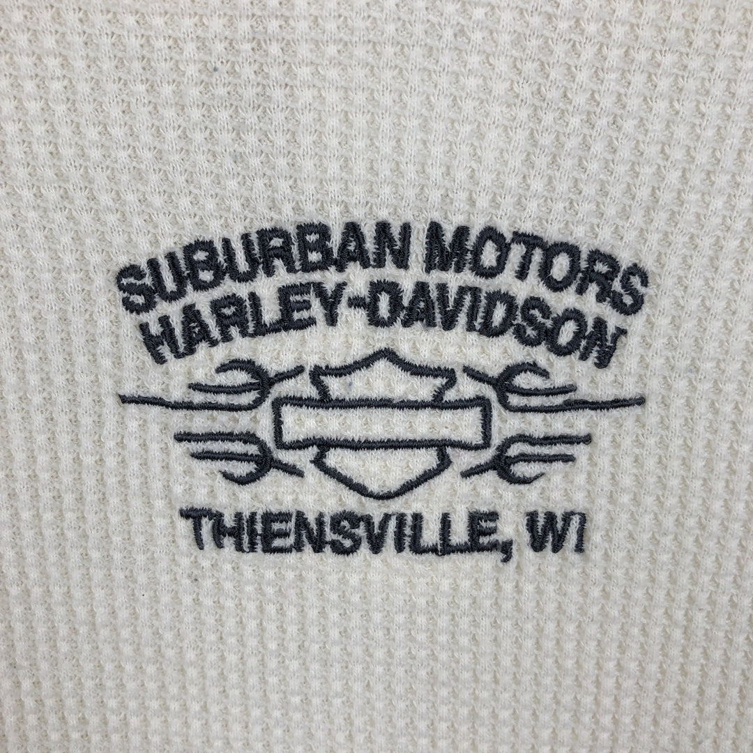 Harley-Davidson Turtleneck Motorcycle Thermal Long-Sleeve T-Shirt (Waffle Knit) - Women's Size L (approx.) cotton pale white type Vintage Second Hand