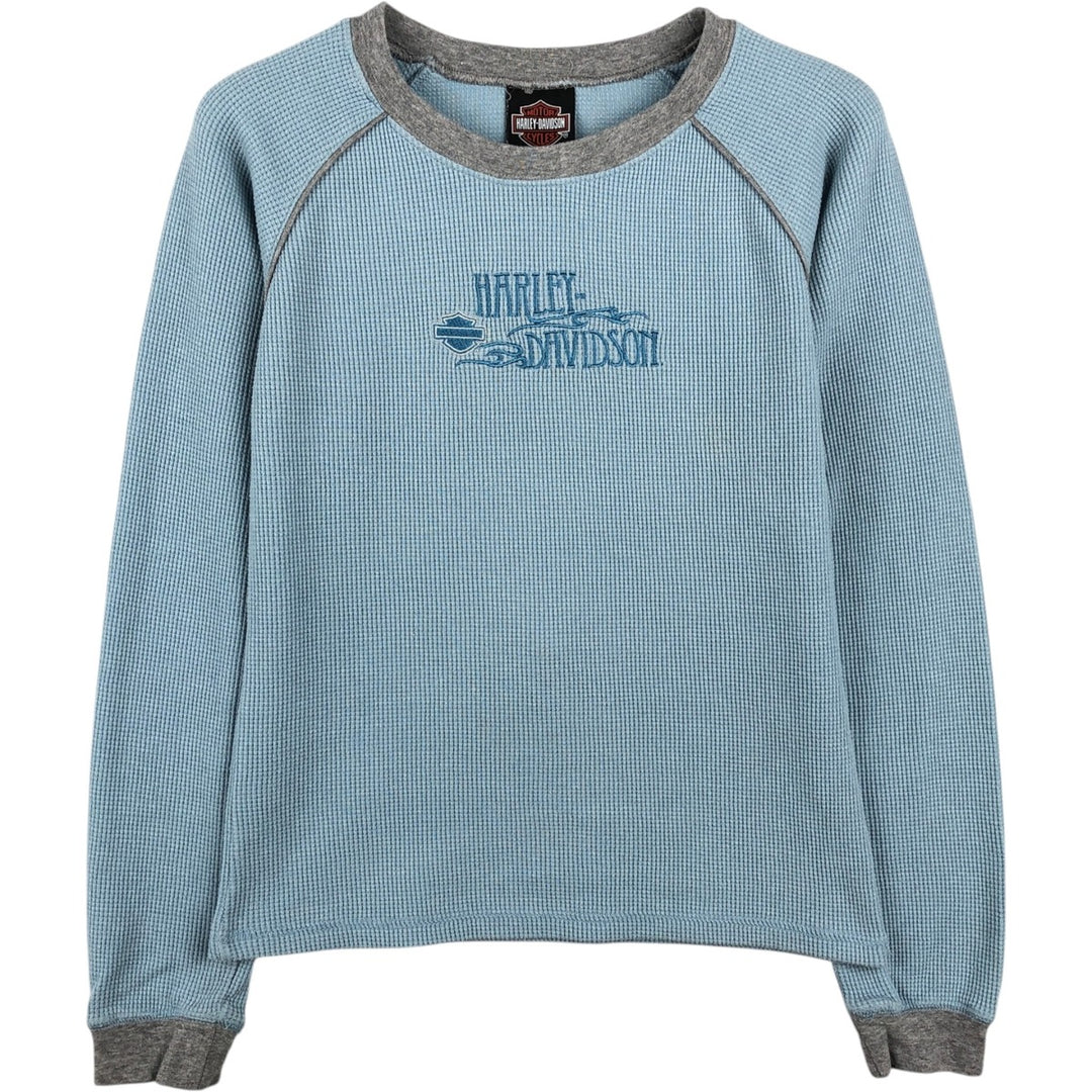 Harley-Davidson Motorcycle Thermal Long-Sleeve Waffle T-Shirt (Women's Size S) unclear Blue type light blue Vintage Second Hand
