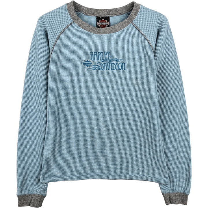 Harley-Davidson Motorcycle Thermal Long-Sleeve Waffle T-Shirt (Women's Size S) unclear Blue type light blue Vintage Second Hand