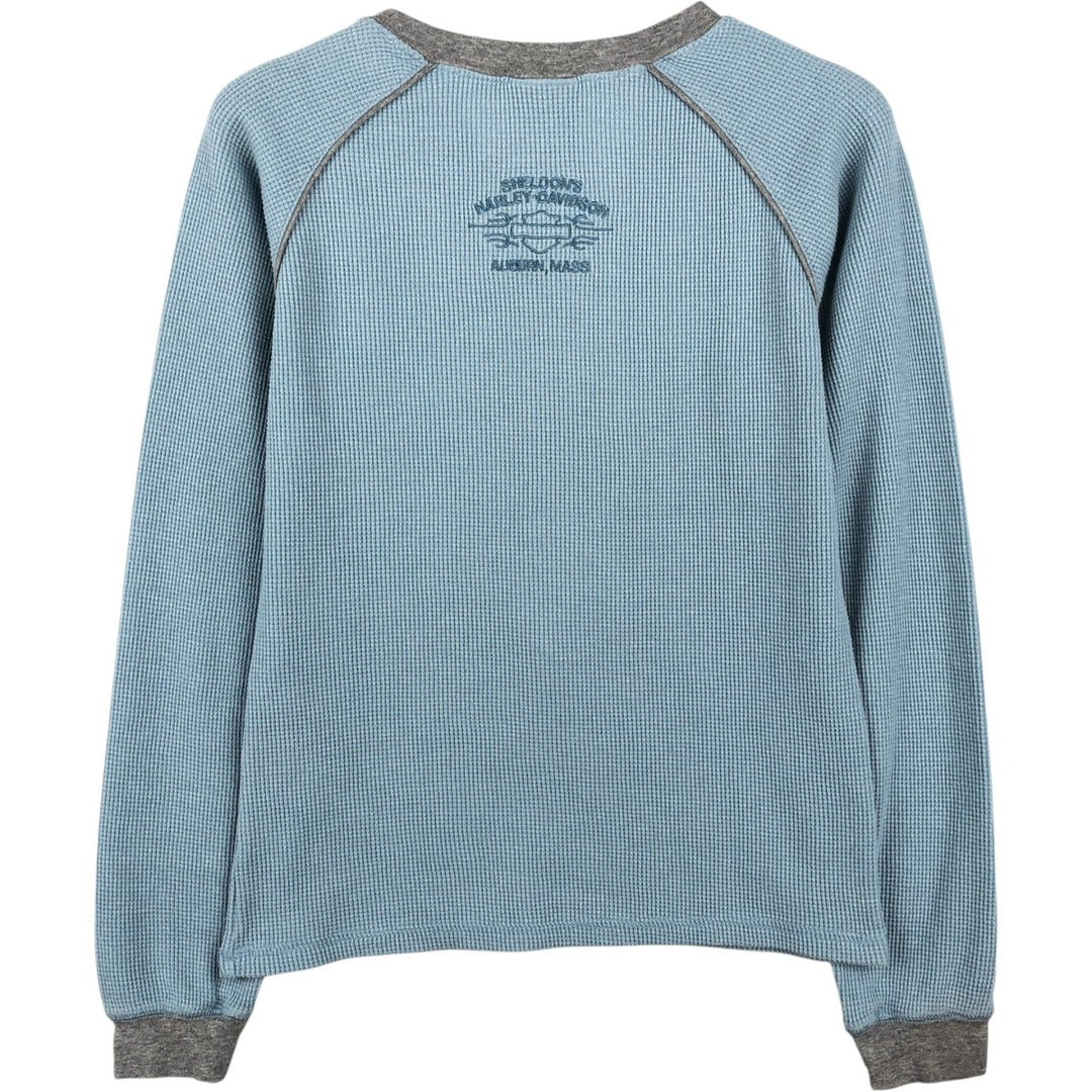 Harley-Davidson Motorcycle Thermal Long-Sleeve Waffle T-Shirt (Women's Size S) unclear Blue type light blue Vintage Second Hand