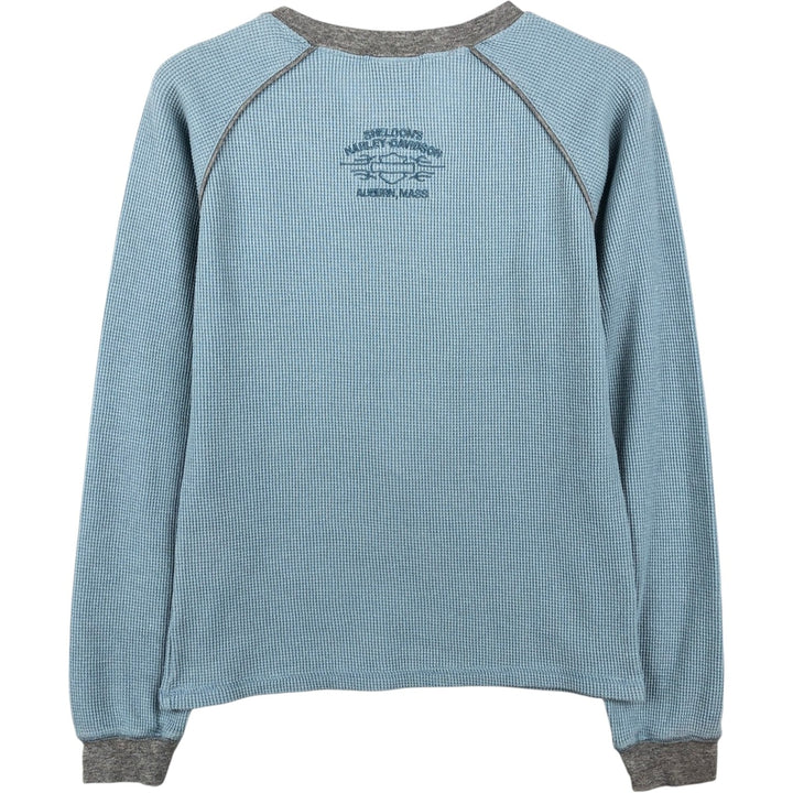 Harley-Davidson Motorcycle Thermal Long-Sleeve Waffle T-Shirt (Women's Size S) unclear Blue type light blue Vintage Second Hand