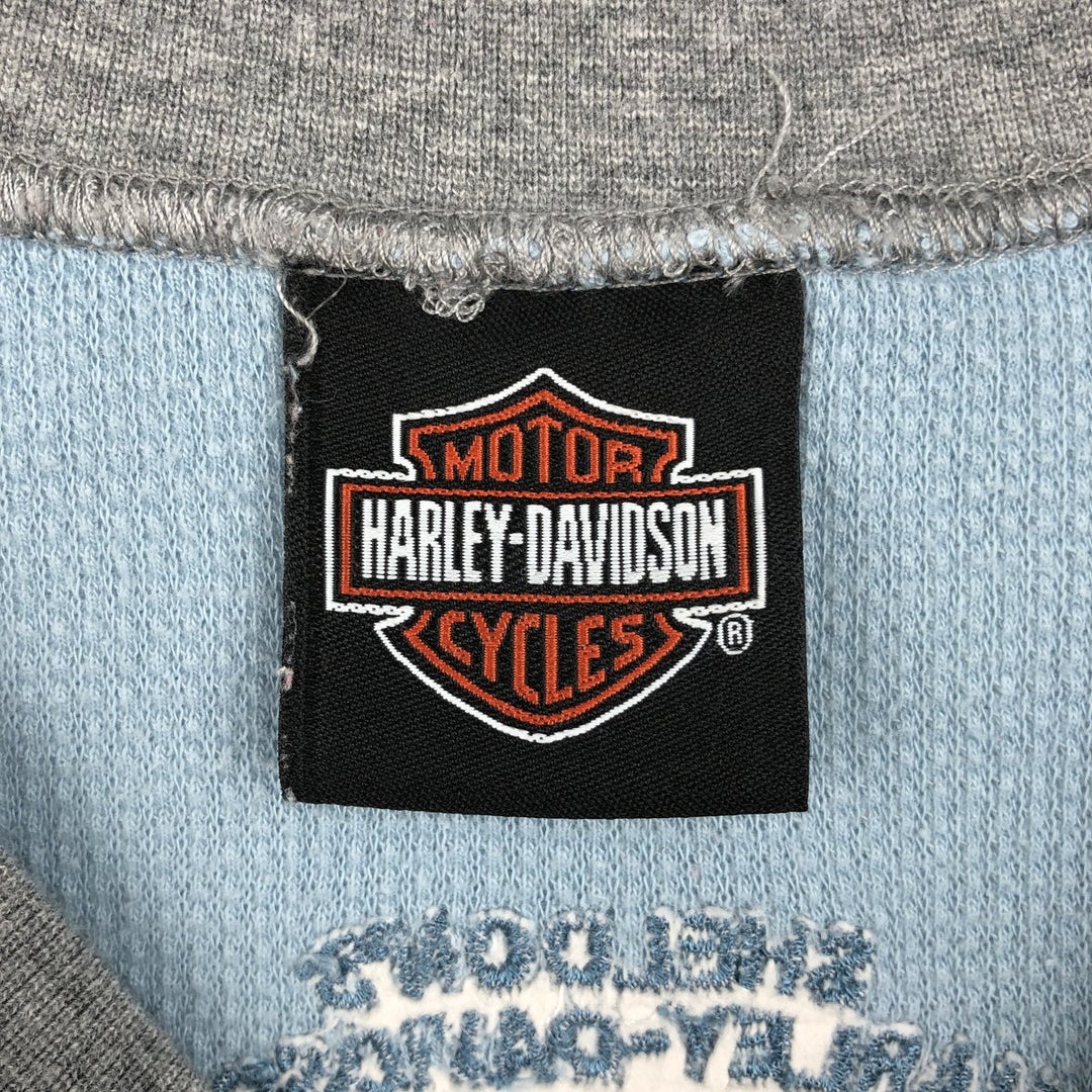 Harley-Davidson Motorcycle Thermal Long-Sleeve Waffle T-Shirt (Women's Size S) unclear Blue type light blue Vintage Second Hand