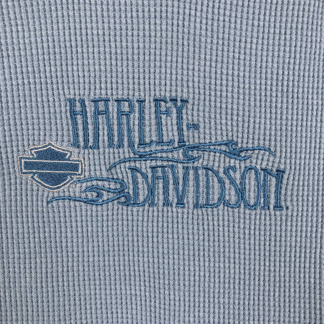 Harley-Davidson Motorcycle Thermal Long-Sleeve Waffle T-Shirt (Women's Size S) unclear Blue type light blue Vintage Second Hand