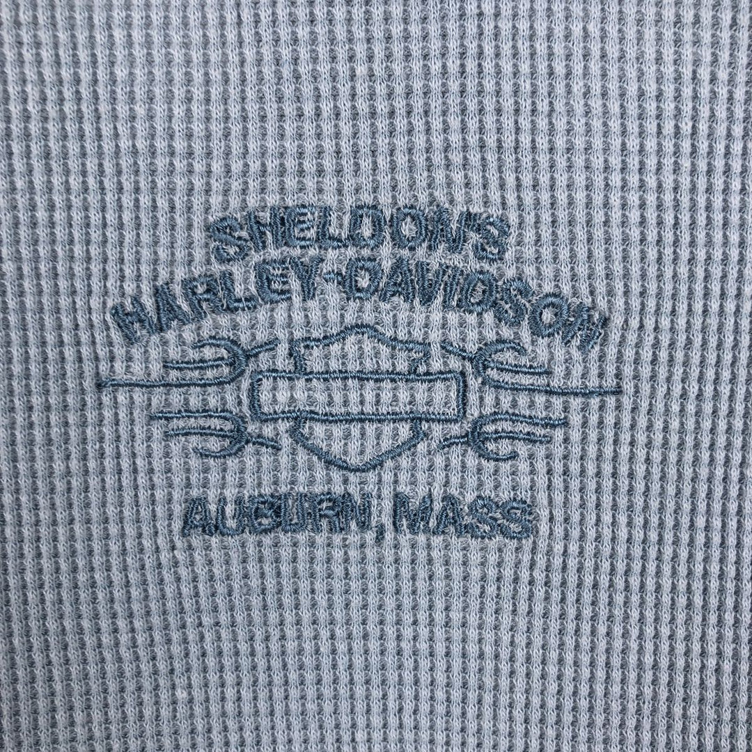 Harley-Davidson Motorcycle Thermal Long-Sleeve Waffle T-Shirt (Women's Size S) unclear Blue type light blue Vintage Second Hand