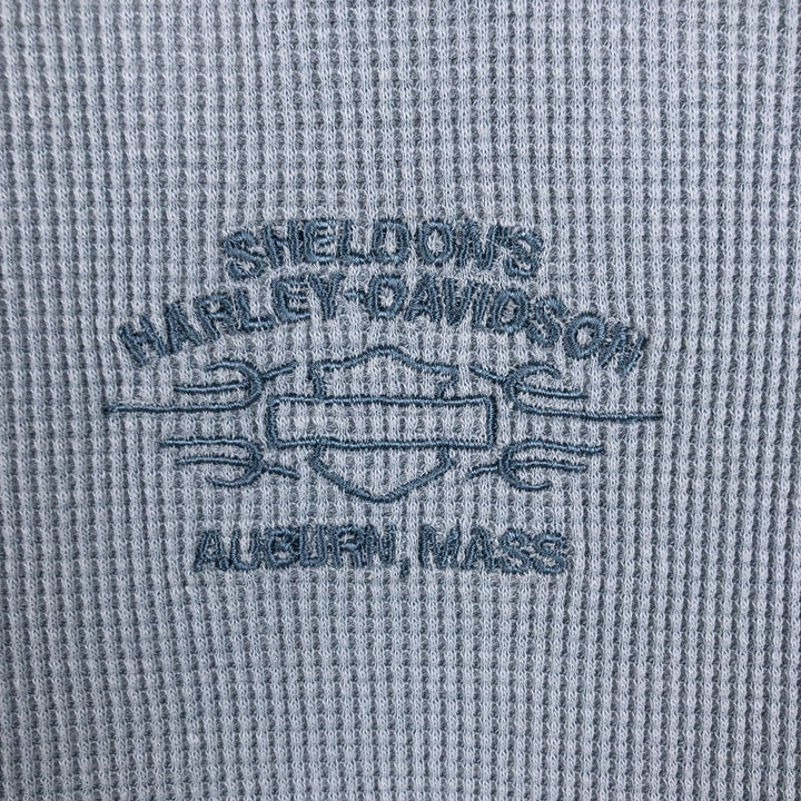 Harley-Davidson Motorcycle Thermal Long-Sleeve Waffle T-Shirt (Women's Size S) unclear Blue type light blue Vintage Second Hand