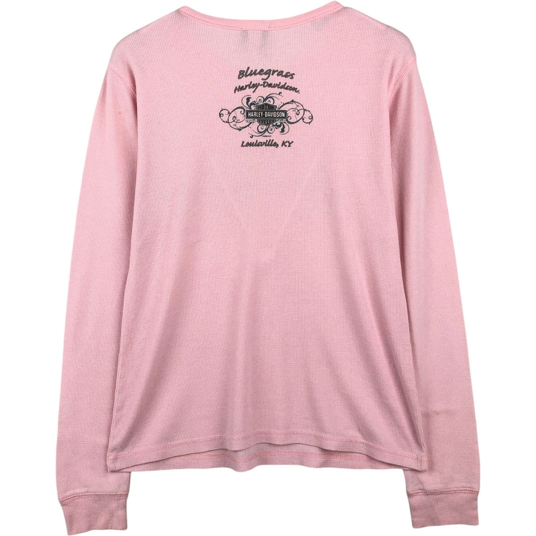 2000'S Harley-Davidson Motorcycle Sequined Thermal Long-Sleeve T-Shirt (Waffle Knit) - Women's Size XL (approx.) cotton pink type Vintage Second Hand