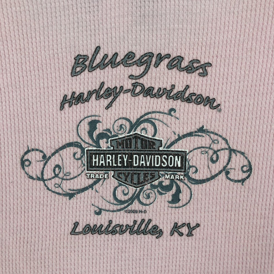 2000'S Harley-Davidson Motorcycle Sequined Thermal Long-Sleeve T-Shirt (Waffle Knit) - Women's Size XL (approx.) cotton pink type Vintage Second Hand