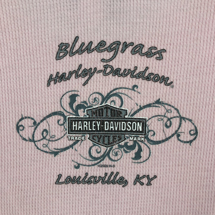 2000'S Harley-Davidson Motorcycle Sequined Thermal Long-Sleeve T-Shirt (Waffle Knit) - Women's Size XL (approx.) cotton pink type Vintage Second Hand