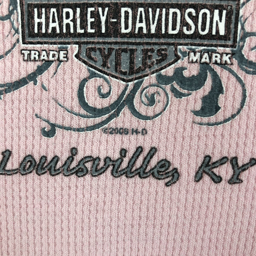 2000'S Harley-Davidson Motorcycle Sequined Thermal Long-Sleeve T-Shirt (Waffle Knit) - Women's Size XL (approx.) cotton pink type Vintage Second Hand