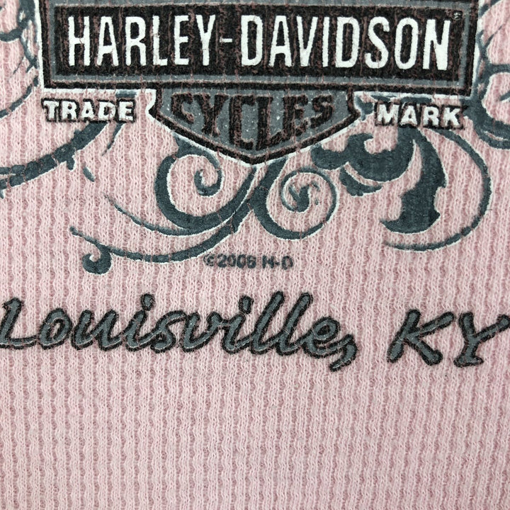 2000'S Harley-Davidson Motorcycle Sequined Thermal Long-Sleeve T-Shirt (Waffle Knit) - Women's Size XL (approx.) cotton pink type Vintage Second Hand