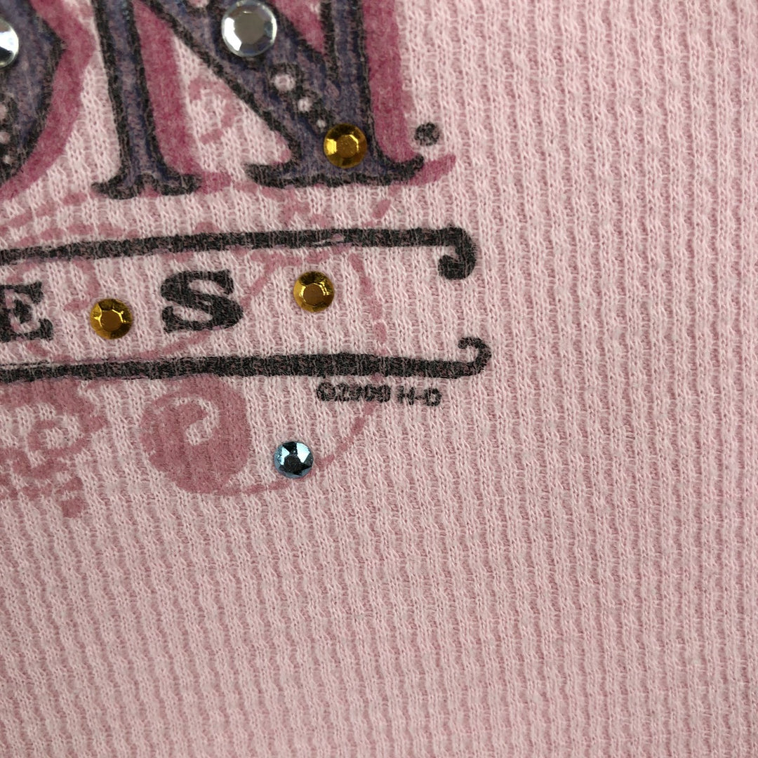 2000'S Harley-Davidson Motorcycle Sequined Thermal Long-Sleeve T-Shirt (Waffle Knit) - Women's Size XL (approx.) cotton pink type Vintage Second Hand