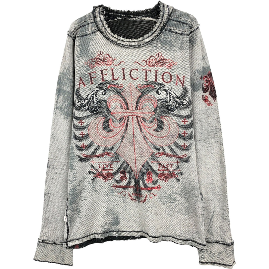Reversible Thermal Long-Sleeve T-Shirt, Honeycomb Pattern, Women's Size L (equivalent) unclear gray type Vintage Second Hand