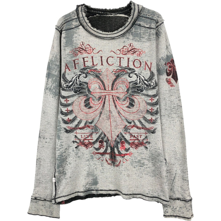 Reversible Thermal Long-Sleeve T-Shirt, Honeycomb Pattern, Women's Size L (equivalent) unclear gray type Vintage Second Hand