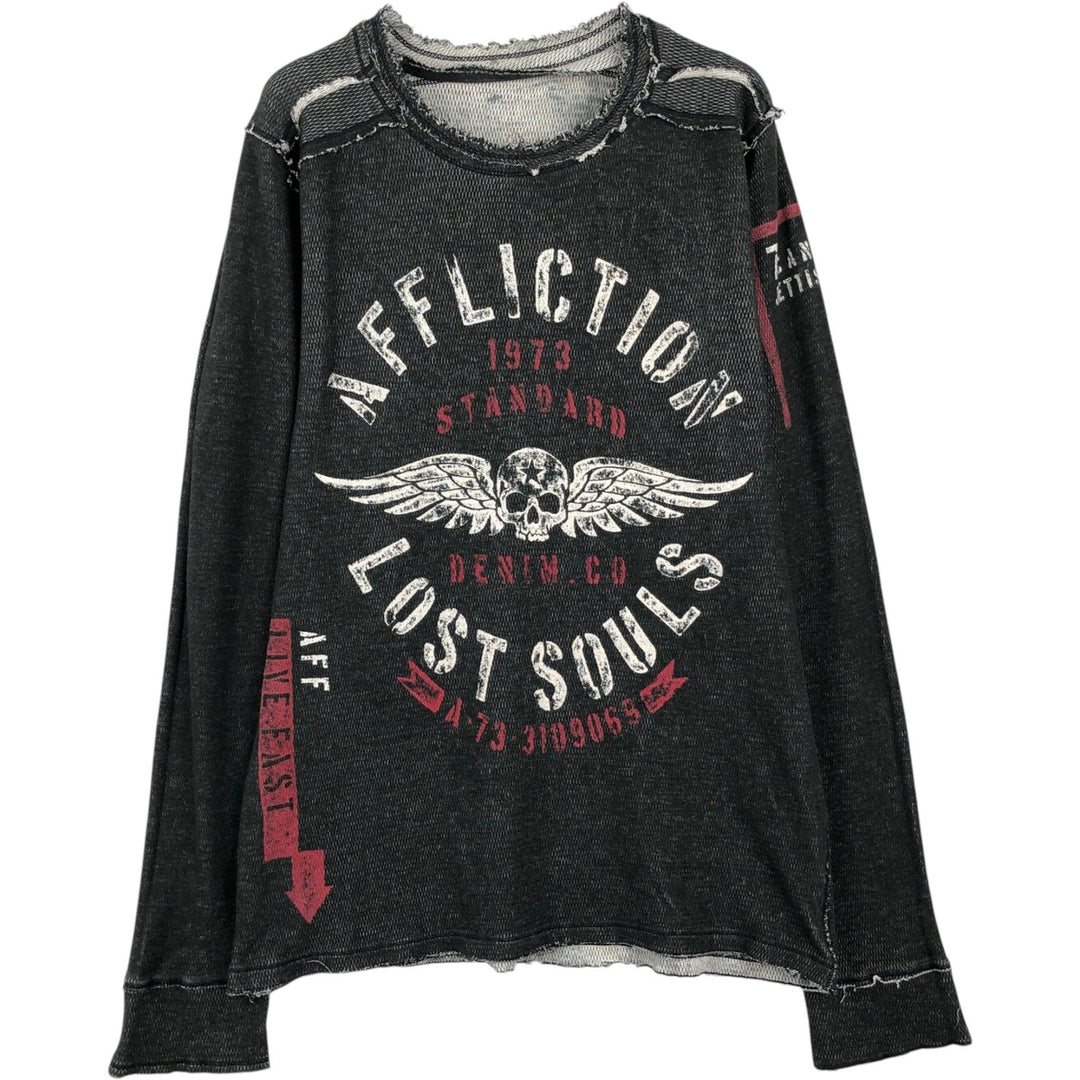 Reversible Thermal Long-Sleeve T-Shirt, Honeycomb Pattern, Women's Size L (equivalent) unclear gray type Vintage Second Hand